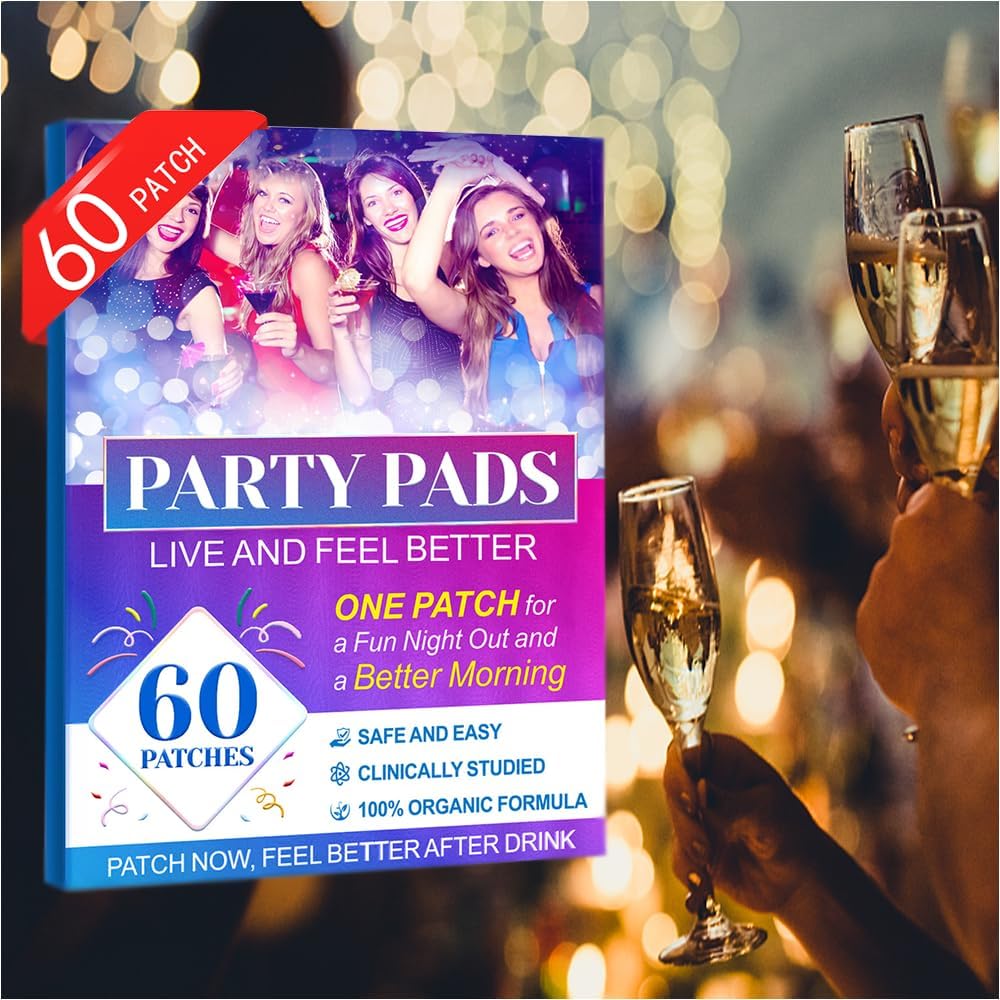 60 Pack Party Relief Patches for Hangover-Free Mornings - Natural Recovery Patch for Pre-Party Use - Wake Up Feeling Refreshed