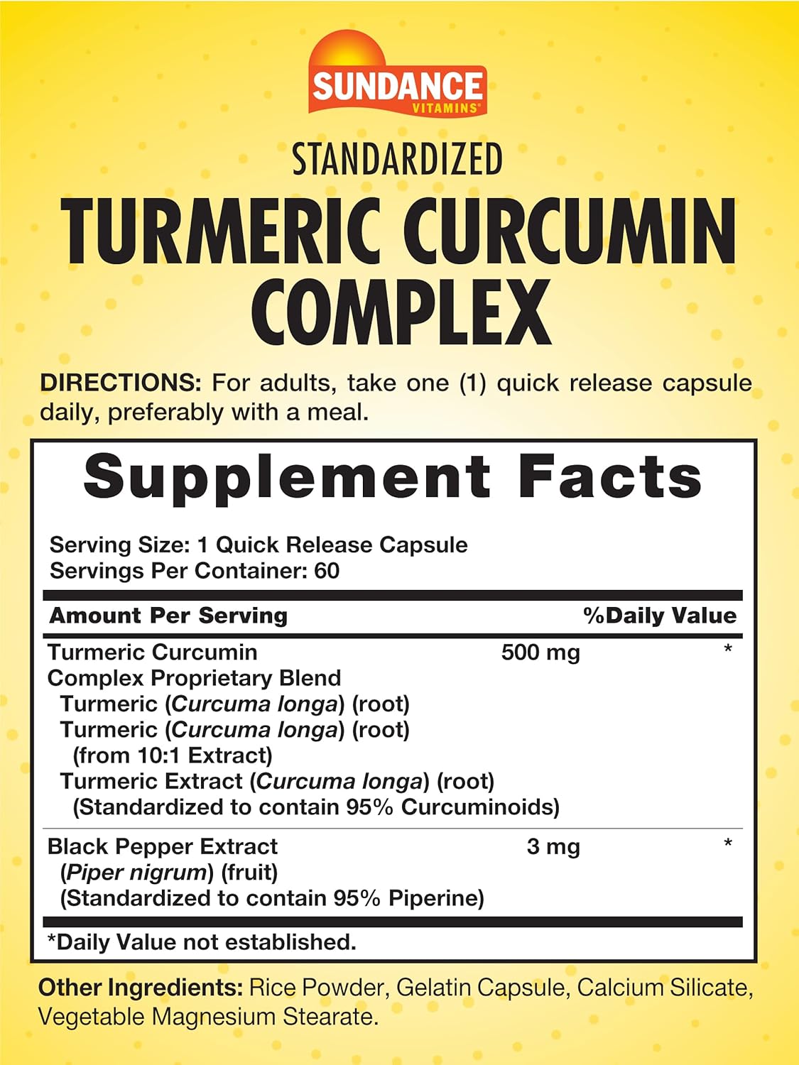 60 Quick Release Capsules of Sundance Turmeric Curcumin Complex - Traditional Herbal Supplement, Non-GMO & Gluten-Free