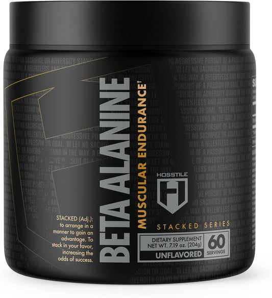 60 Servings of HOSSTILE Beta-Alanine Powder for Pre Workout - Enhances Strength, Performance, and Delays Muscular Fatigue - Unflavored