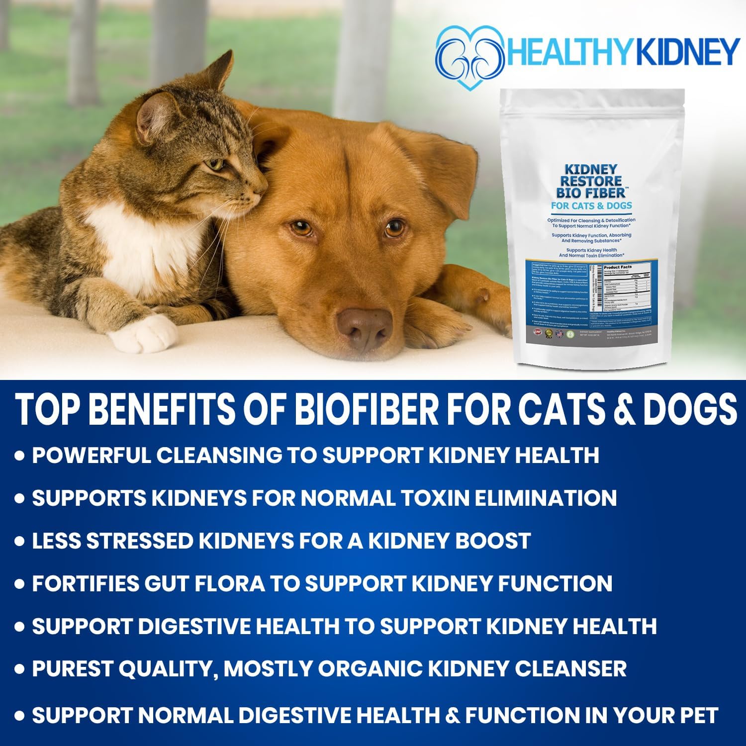 60 Servings of Kidney Restore Bio Fiber for Cat & Dog Kidney Health, Supports Normal Kidney Function, Renal Support Pet Supplement with Renal Food