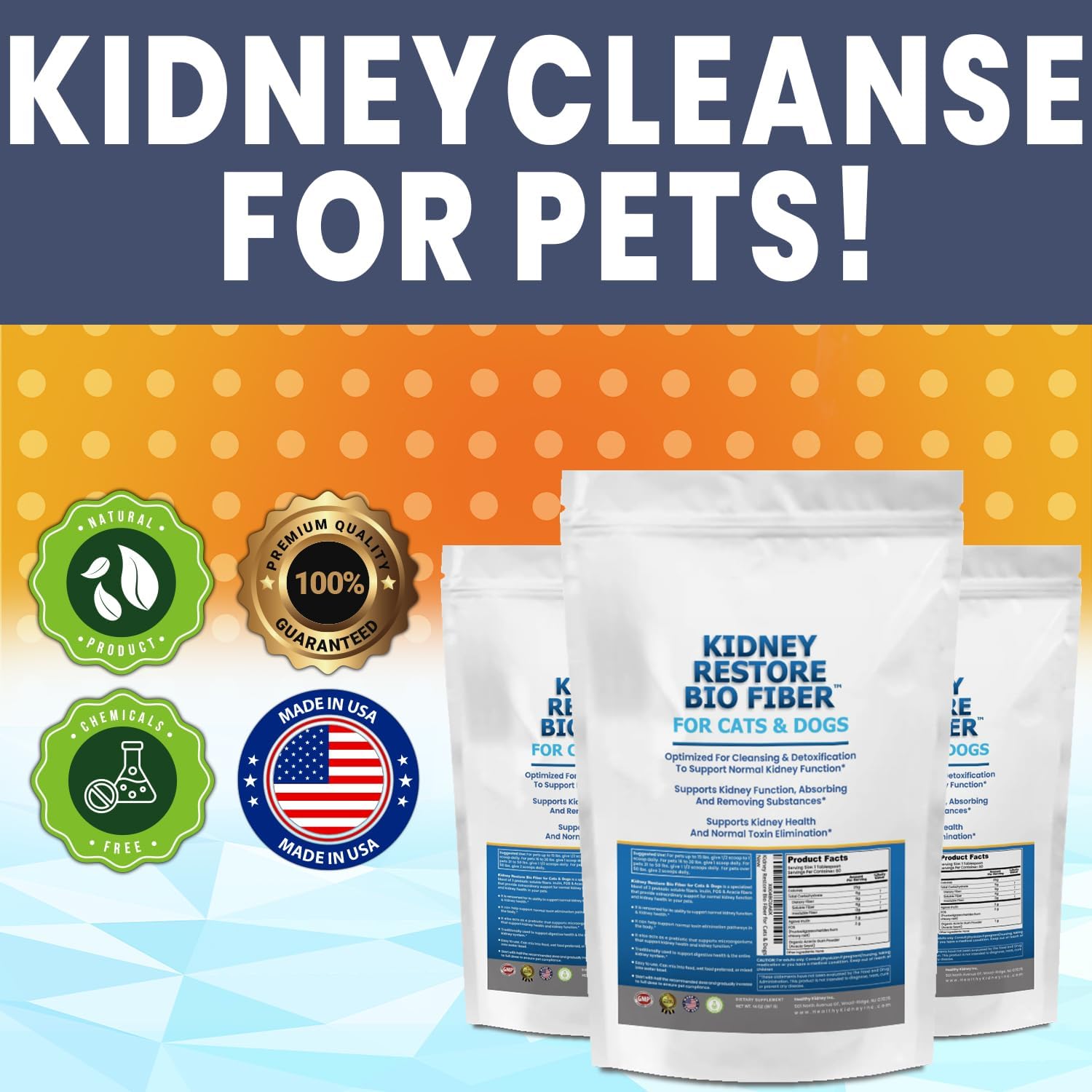 60 Servings of Kidney Restore Bio Fiber for Cat & Dog Kidney Health, Supports Normal Kidney Function, Renal Support Pet Supplement with Renal Food