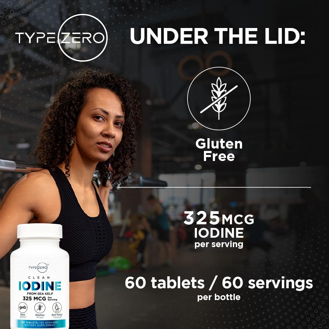 60 Servings of Type Zero Clean Iodine Tablets - 325 MCG Per Serving, Non-GMO, Gluten Free, Made from Sea Kelp
