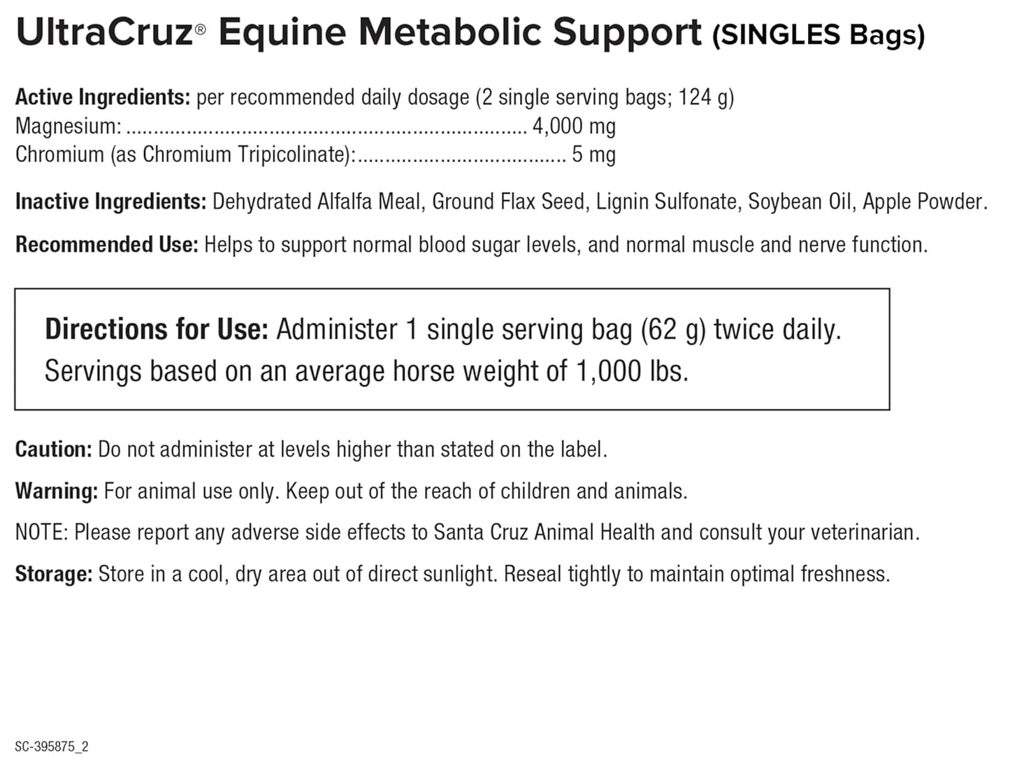 60 Servings UltraCruz Equine Metabolic Support Pellets for Horses