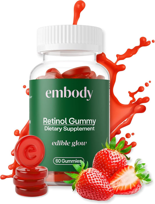 60 Skin Gummies Multivitamin with Retinol for Anti-Aging & Clear Skin - Vitamin A, Biotin, Vitamin C, B12 & Zinc for Strong Hair & Nails