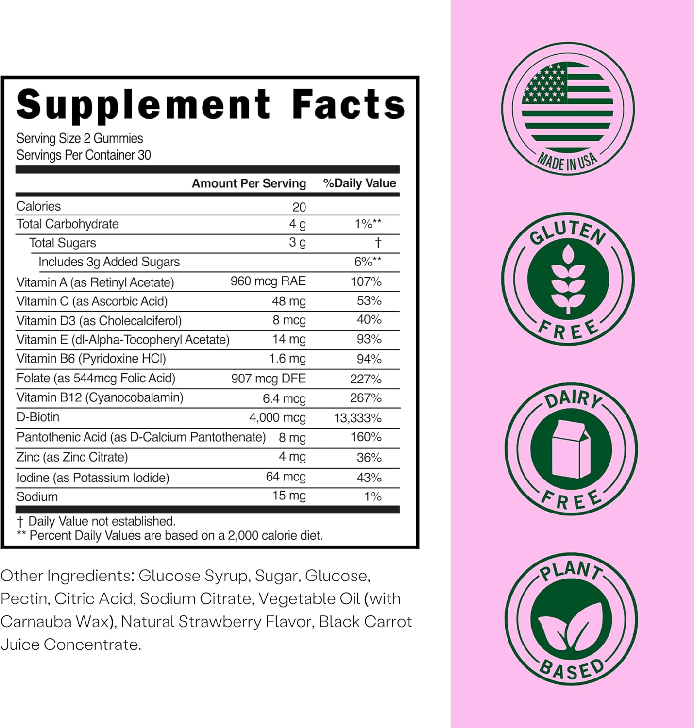 60 Skin Gummies Multivitamin with Retinol for Anti-Aging & Clear Skin - Vitamin A, Biotin, Vitamin C, B12 & Zinc for Strong Hair & Nails