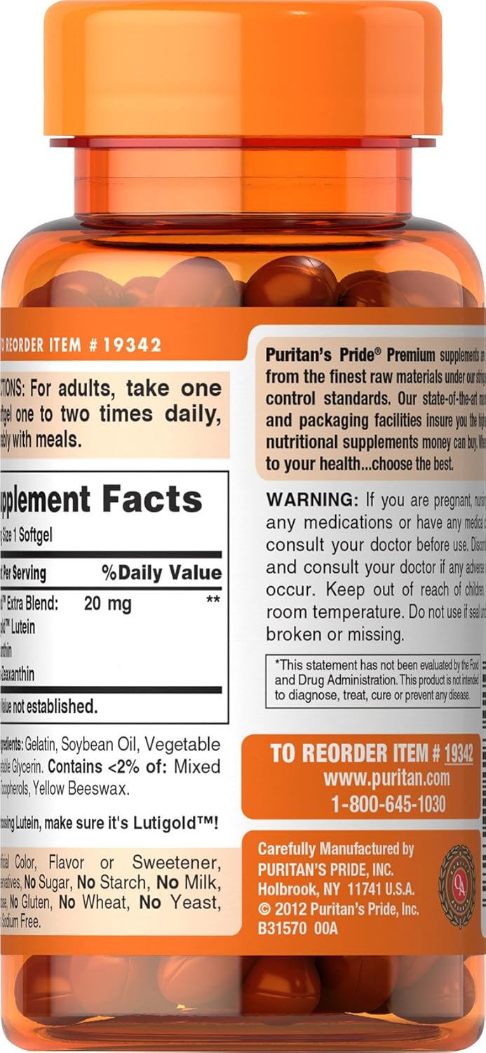 60 Soft Gels Puritan's Pride Lutigold Extra for Healthy Eyes - Lutein, Meso-zeaxanthin, and Zeaxanthin Blend