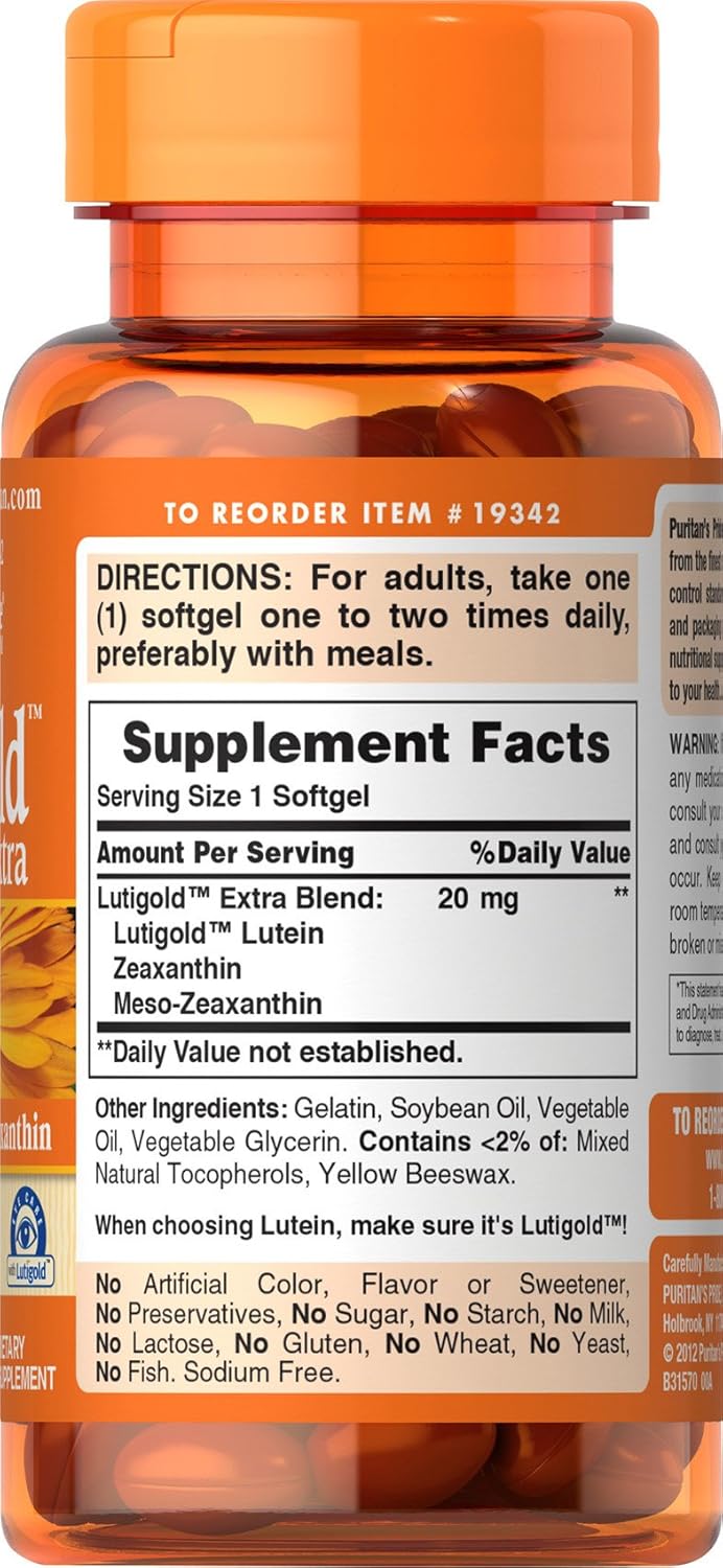 60 Soft Gels Puritan's Pride Lutigold Extra for Healthy Eyes - Lutein, Meso-zeaxanthin, and Zeaxanthin Blend