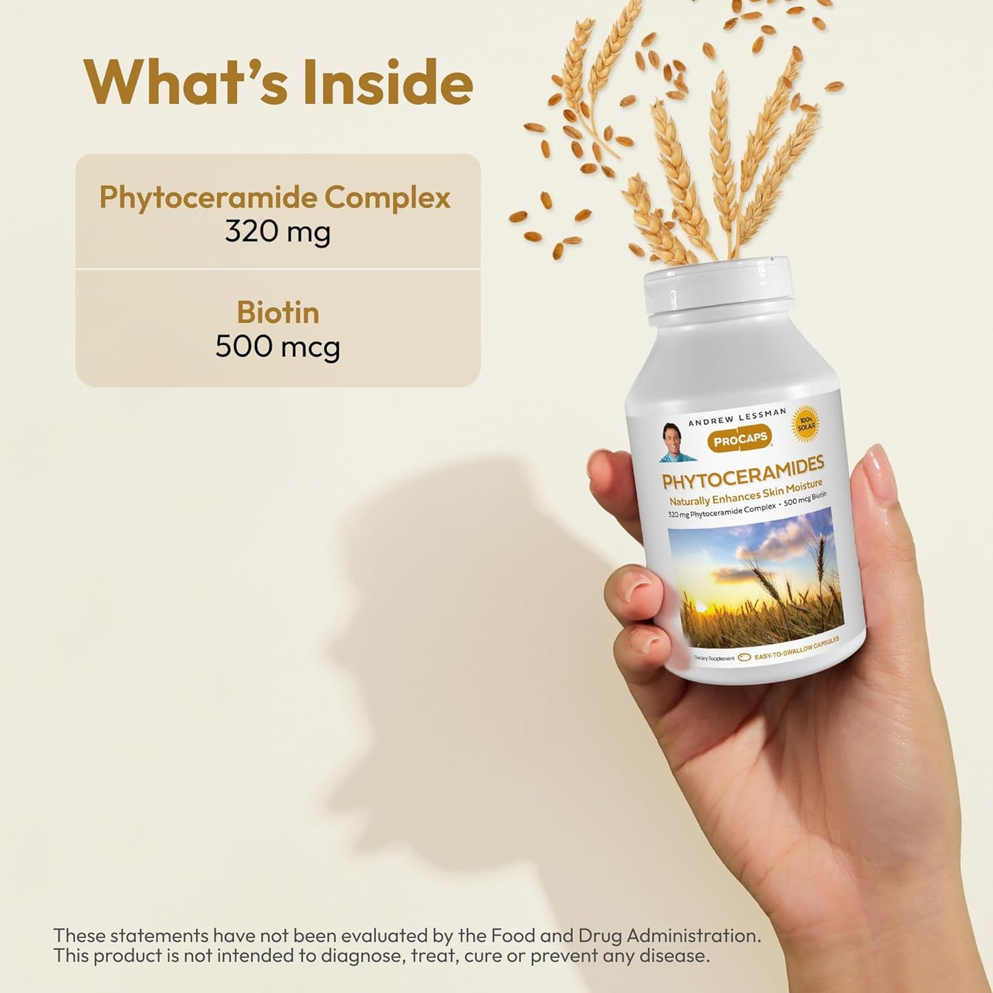 60 Softgels Andrew Lessman Phytoceramides with Biotin - Natural Internal Moisturizer for Smooth, Radiant Skin - Additive-Free Formula, Easy to Swallow