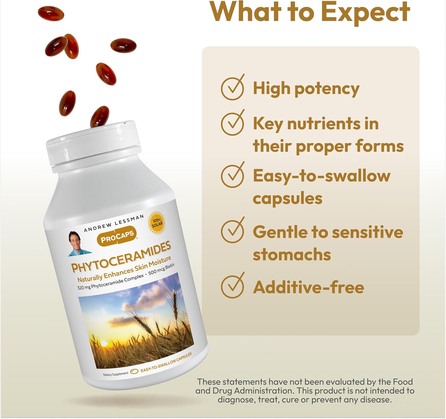 60 Softgels Andrew Lessman Phytoceramides with Biotin - Natural Internal Moisturizer for Smooth, Radiant Skin - Additive-Free Formula, Easy to Swallow