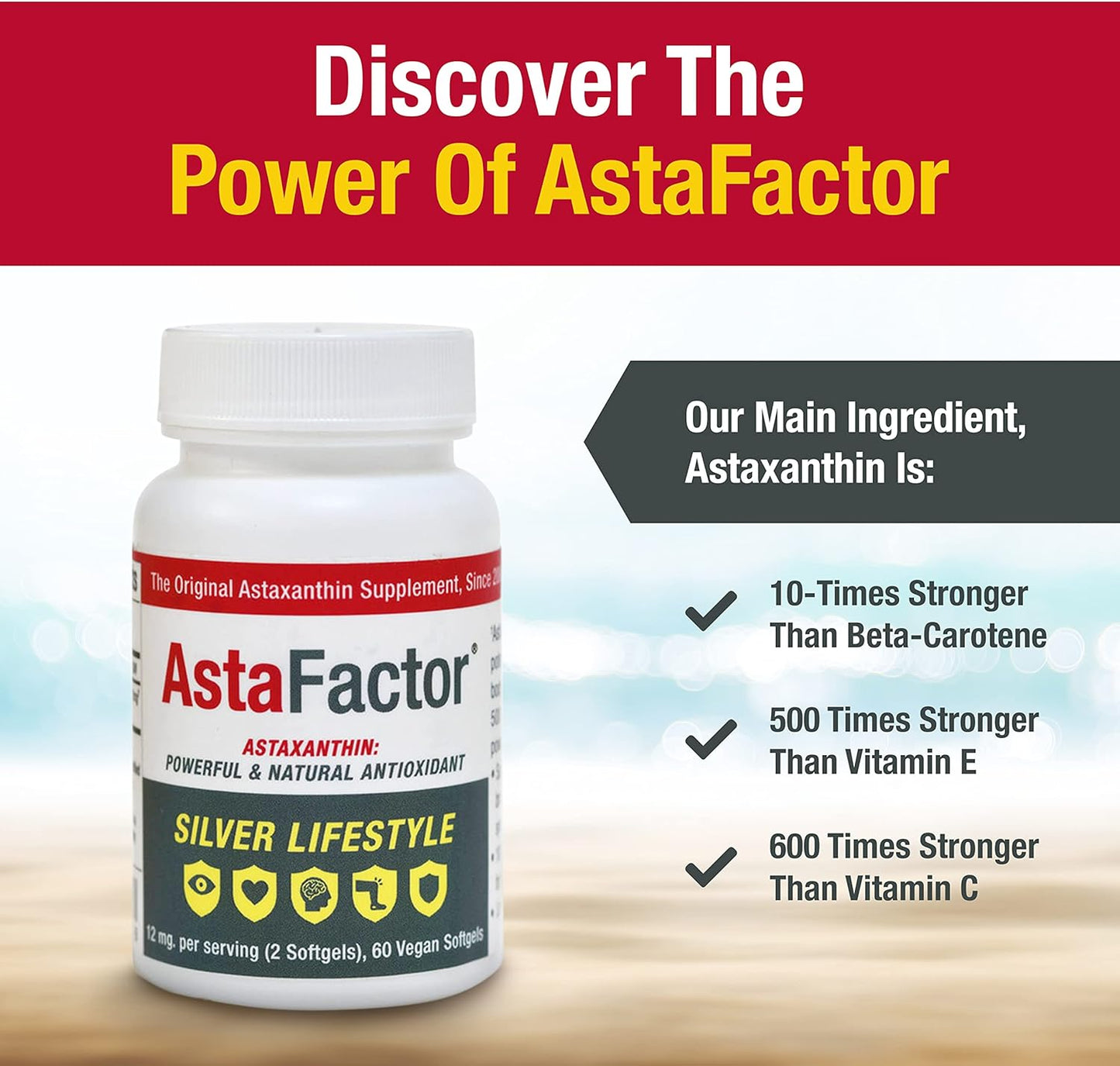 60 Softgels of AstaFactor Silver Astaxanthin Supplement for a Healthy Lifestyle