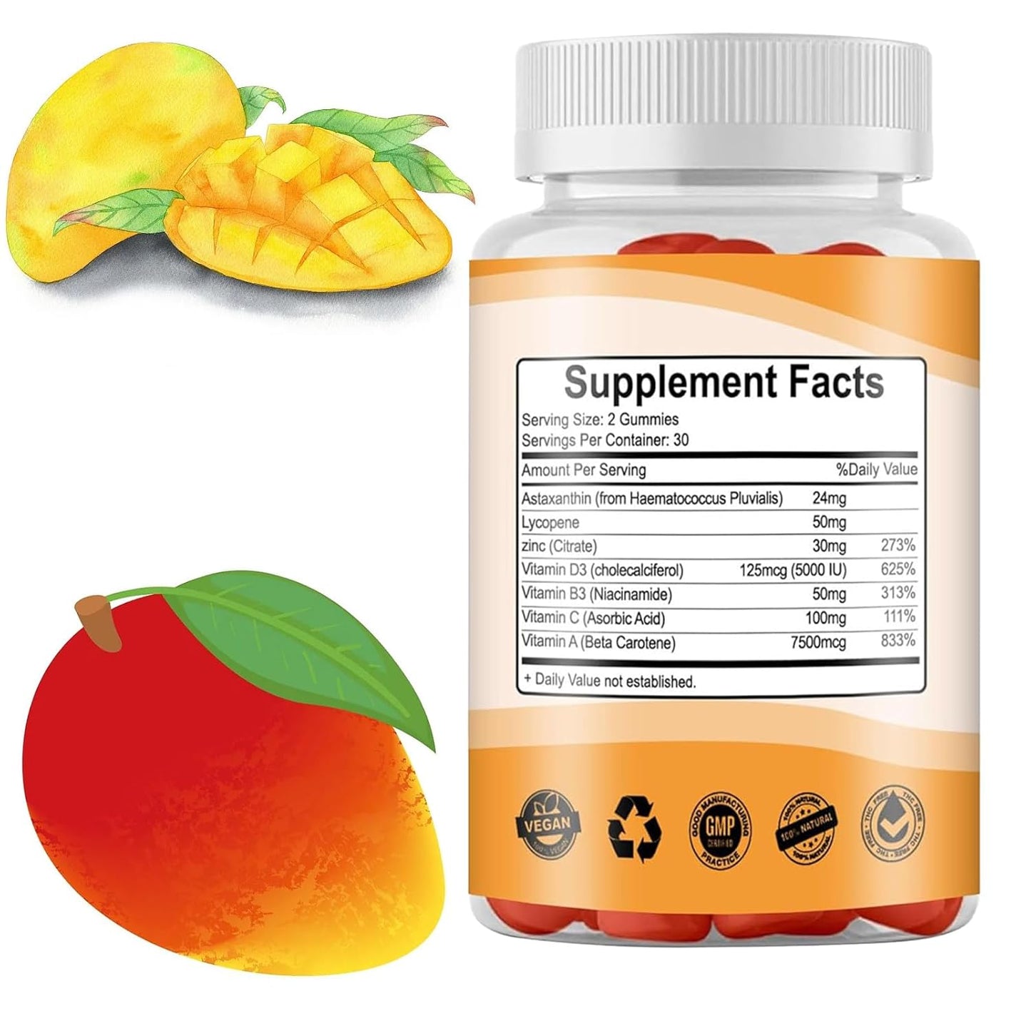 60 Super Tanning Gummies with Beta-Carotene, Lycopene, and Astaxanthin for Skin Health & Glow - Vegan & Non-GMO - Pack of 2
