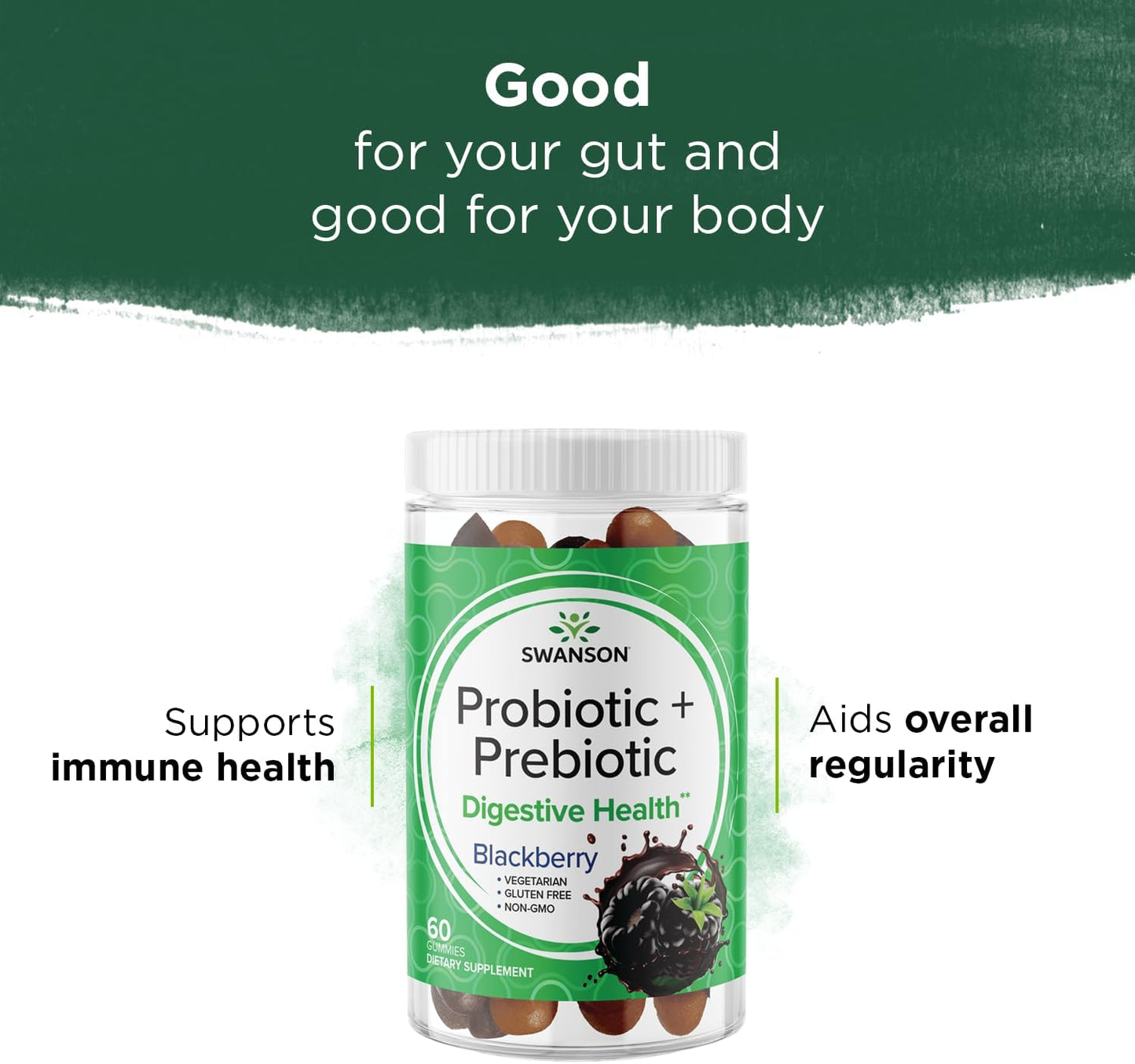 60 Swanson Probiotic + Prebiotic BlackBerry Gummies for Digestive & Immune Support