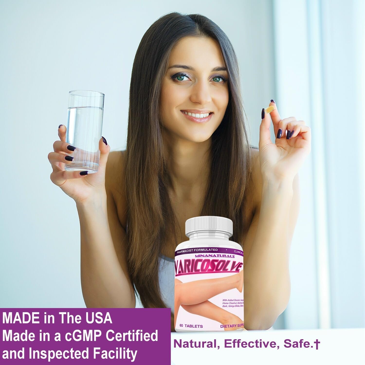 60 Tablet Minanaturals VaricoSolve - Natural Supplement for Leg Veins