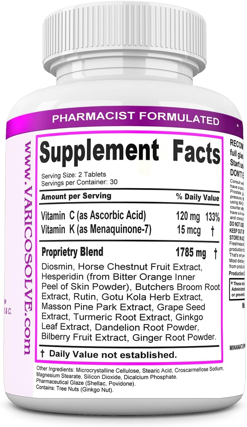 60 Tablet Minanaturals VaricoSolve - Natural Supplement for Leg Veins