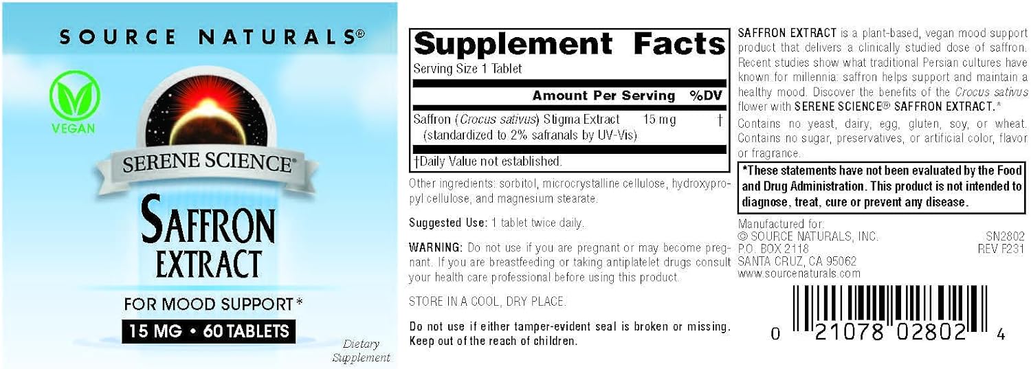 60 Tablets of Source Naturals Serene Science Saffron Extract for Mood Support