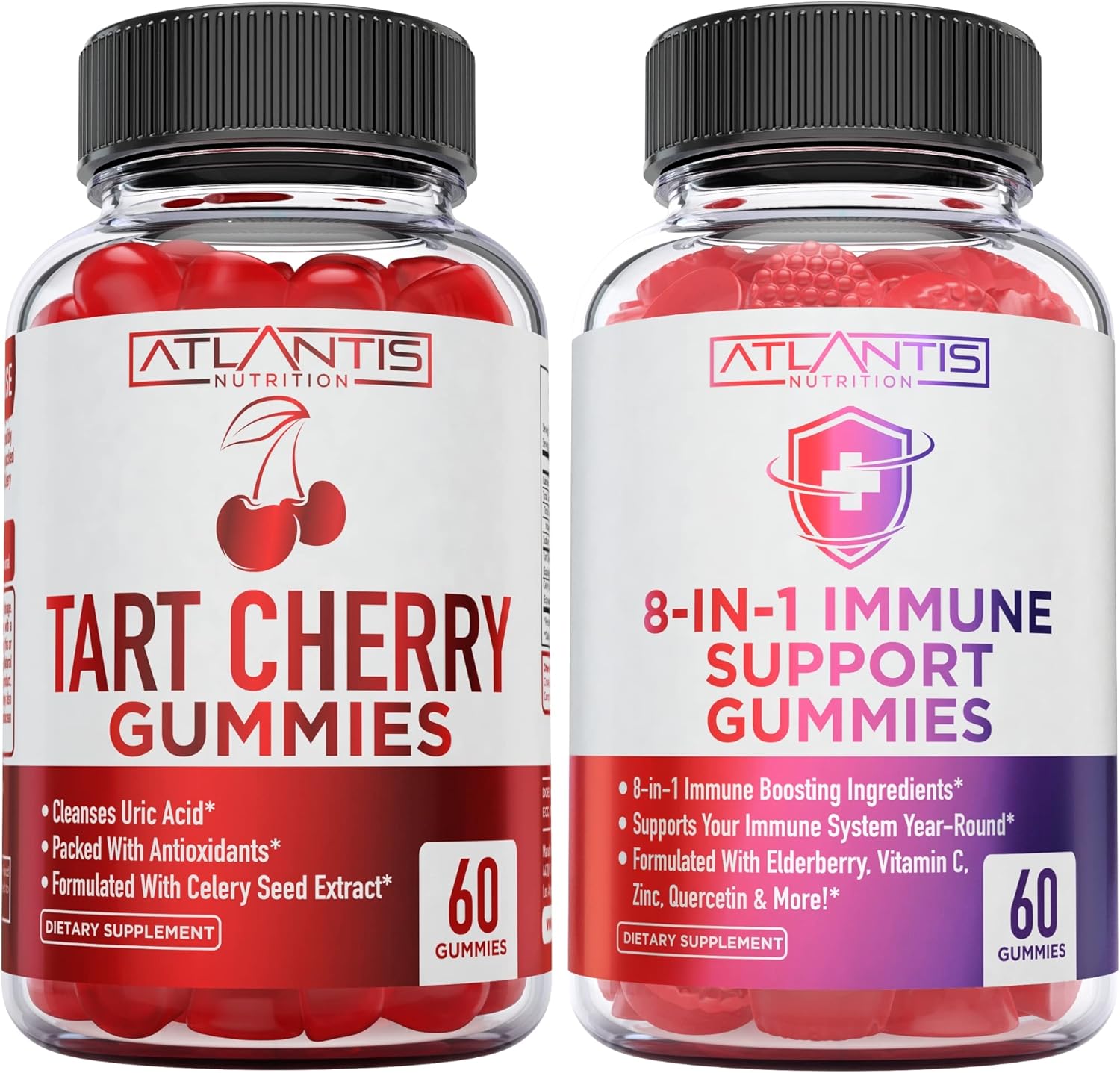 60 Tart Cherry Gummies with 8-in-1 Immune Support by Atlantis Nutrition