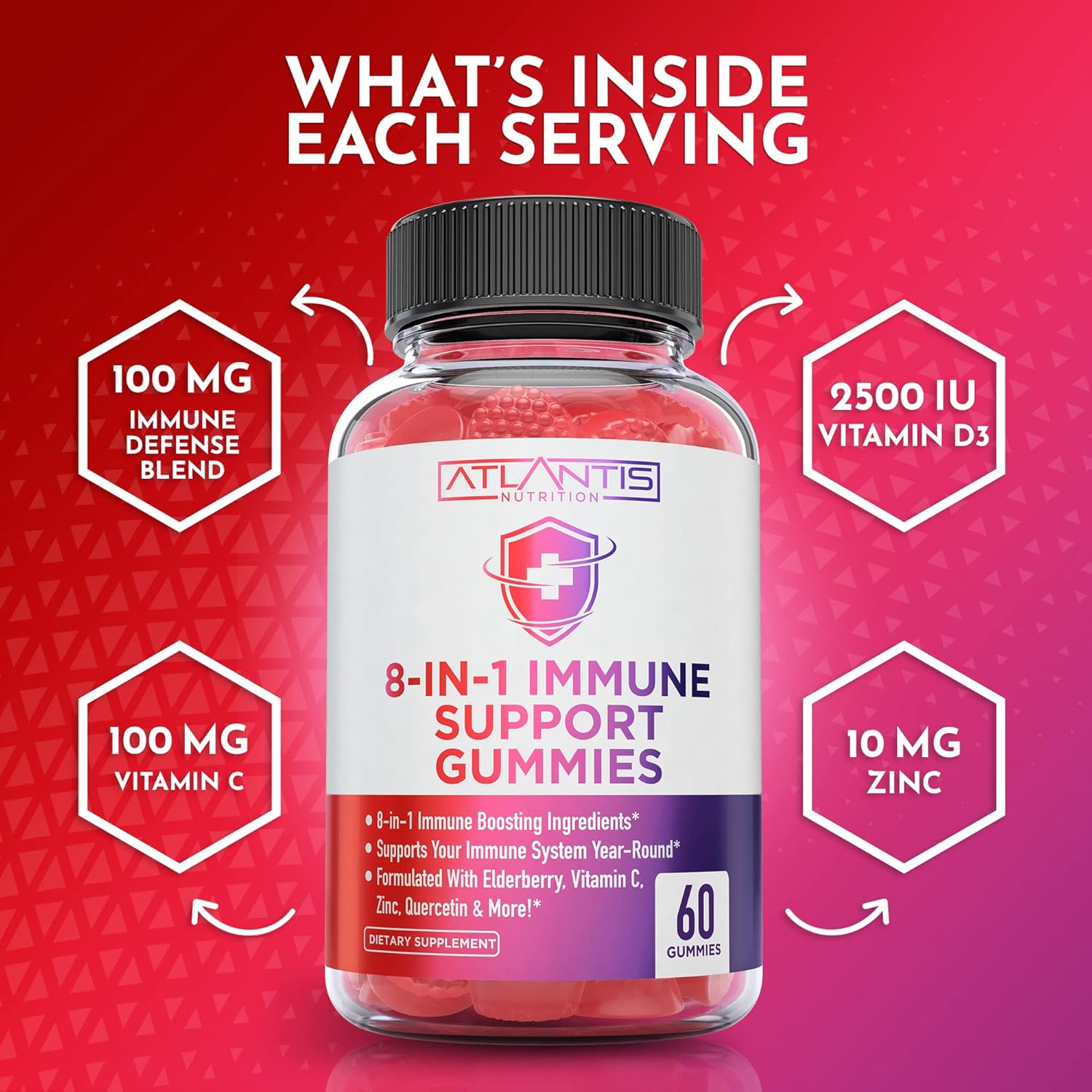 60 Tart Cherry Gummies with 8-in-1 Immune Support by Atlantis Nutrition