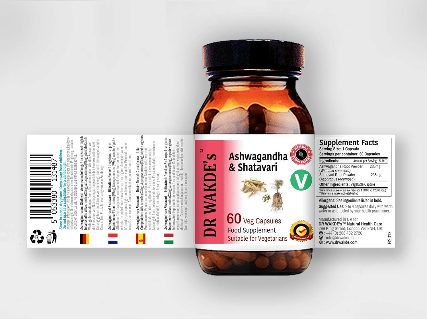 60 Veg Ashwagandha & Shatavari Capsules - Herbal Energy Support Supplement - Vegan & All Natural - Made in UK