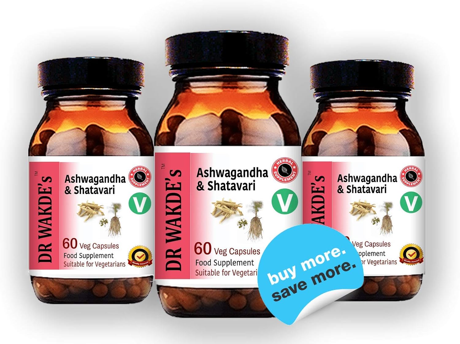 60 Veg Ashwagandha & Shatavari Capsules - Herbal Energy Support Supplement - Vegan & All Natural - Made in UK