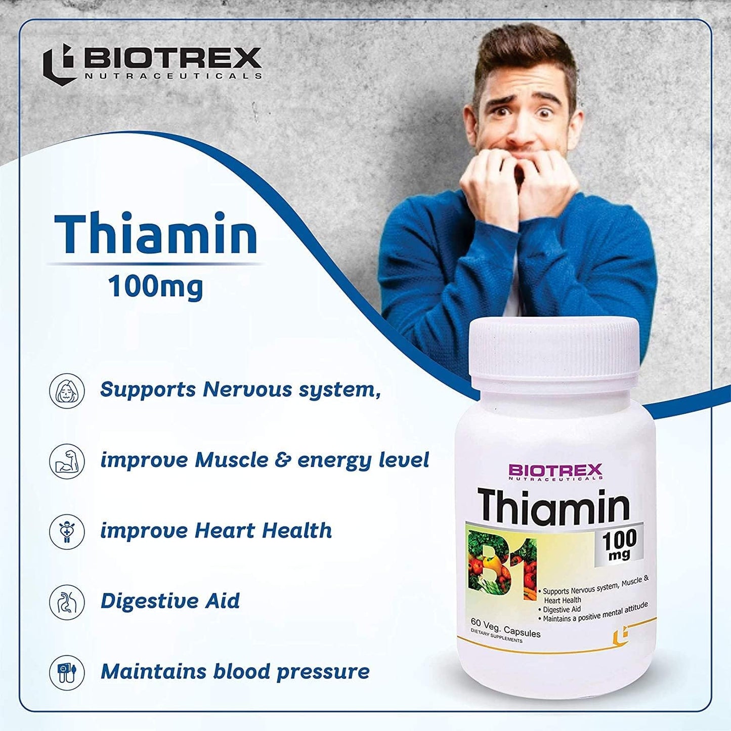 60 Veg Capsules of Generic Pub Thiamin (Vitamin B1) Supplement