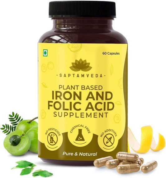 60 Veg Capsules of Kavir Natural Iron, Folic Acid, and Vitamin C Supplement