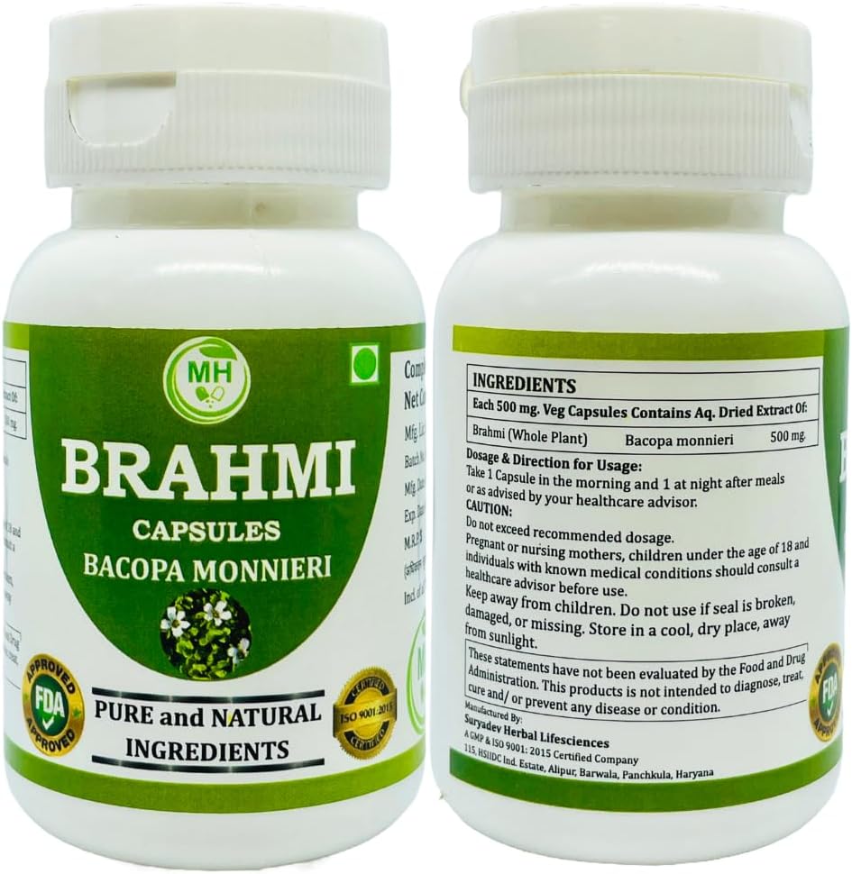 60 Veg. Capsules of Morsan Healthcare Brahmi (Centella Asiatica) 500mg - Pure Herbal Supplement (2 Pack)