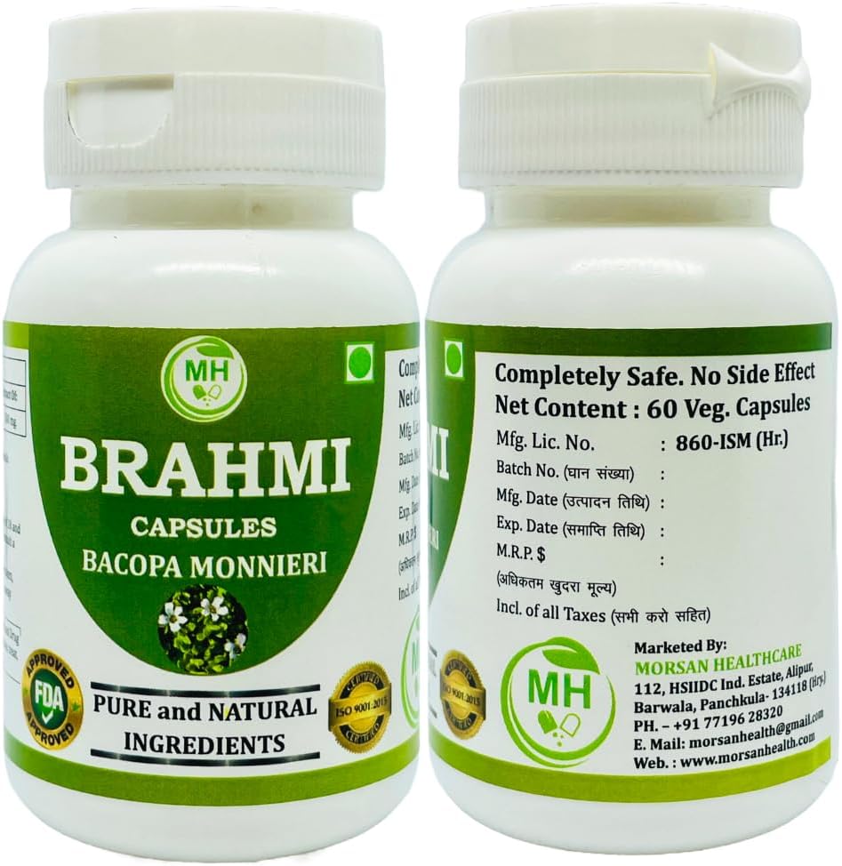 60 Veg. Capsules of Morsan Healthcare Brahmi (Centella Asiatica) 500mg - Pure Herbal Supplement (2 Pack)
