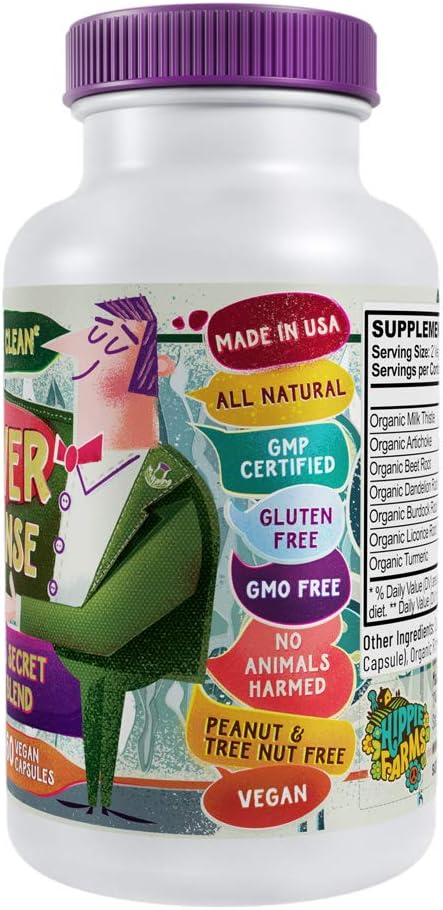 60 Vegan Capsules Liver Cleanse Support Supplement with Milk Thistle for Detox - Hippie Farms Nature's Secret Agent Blend