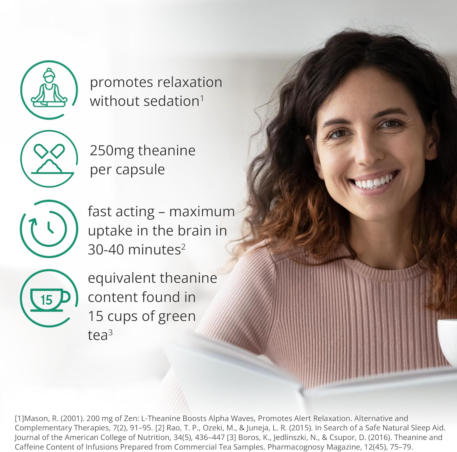 60 Vegan Capsules of 250mg Pure L-Theanine for Stress Relief, Calm Aid, and GABA Support - Lab-Tested Supplement to Feed Your Brain