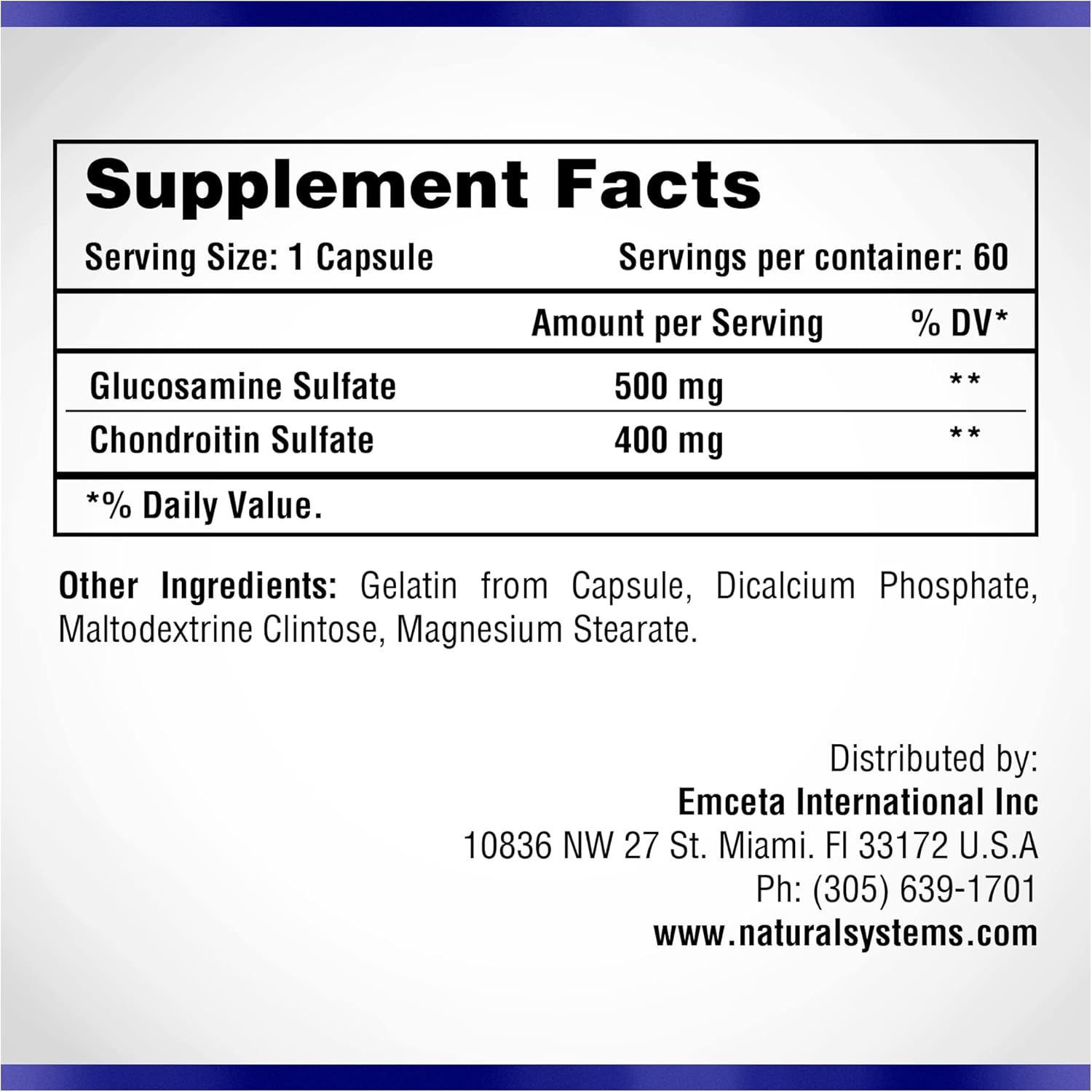 60 Vegan Glucosamine Chondroitin Capsules for Joint Support by Naturasys