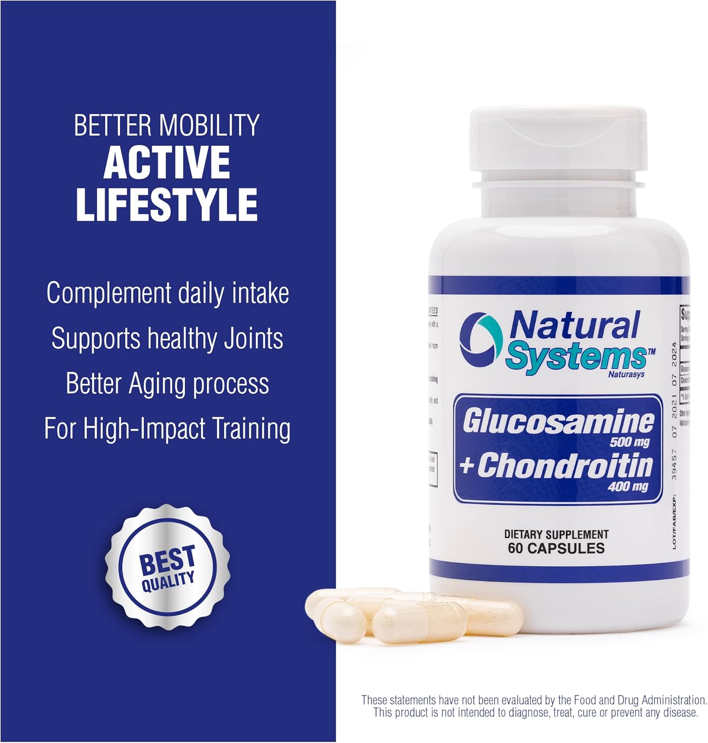 60 Vegan Glucosamine Chondroitin Capsules for Joint Support by Naturasys