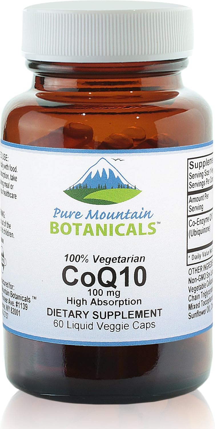 60 Vegan Kosher Coq10 100mg Softgels with Ubiqunone Coenzyme Q10 - Pure Mountain Botanicals Supplement