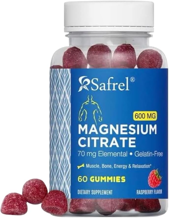 60 Vegan Raspberry Magnesium Citrate Gummies - 600mg per Serving for Muscle, Bone, & Energy Support - Promotes Relaxation - Ideal for Adults & Seniors