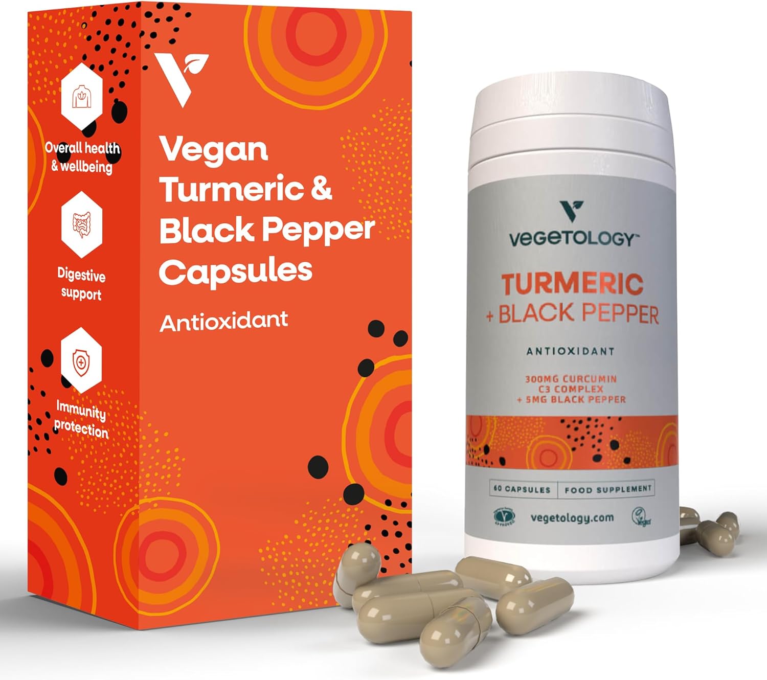 60 Vegan Turmeric & Black Pepper Capsules - Tumeric Supplements for Adults & Children - 1 Capsule Daily