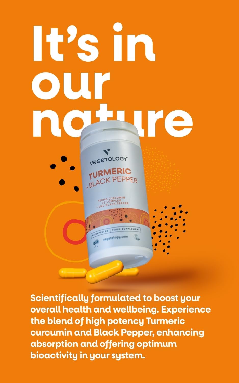 60 Vegan Turmeric & Black Pepper Capsules - Tumeric Supplements for Adults & Children - 1 Capsule Daily
