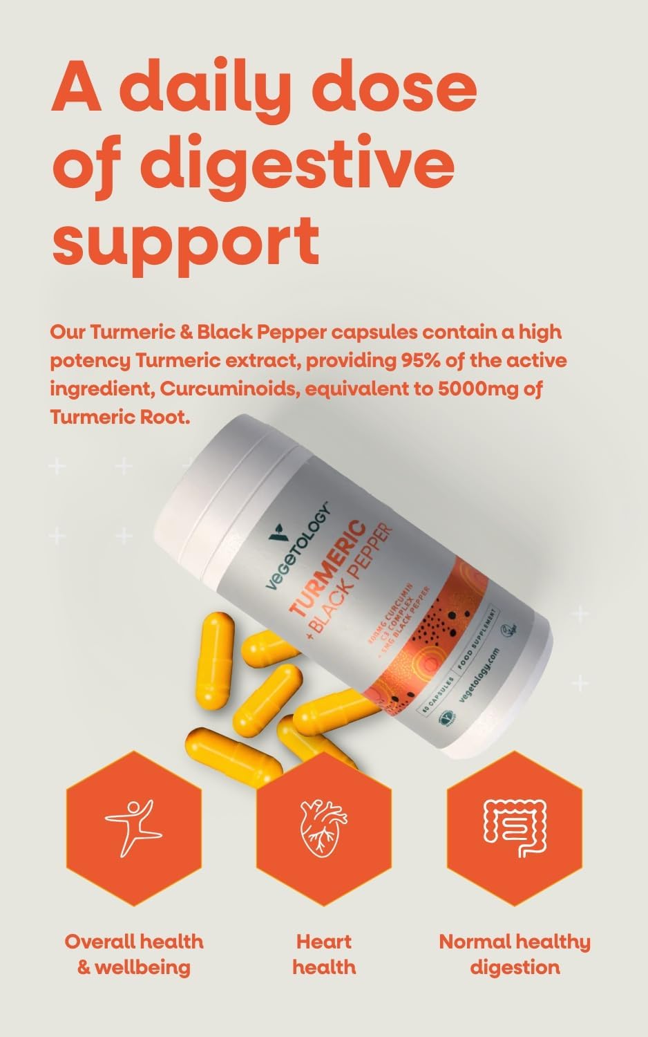 60 Vegan Turmeric & Black Pepper Capsules - Tumeric Supplements for Adults & Children - 1 Capsule Daily