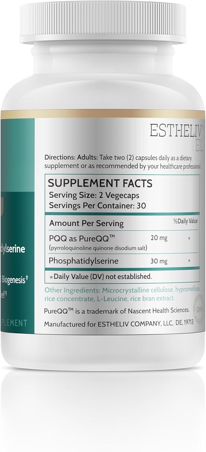 60 VegeCaps of ESTHELIV® PQQ with Phosphatidylserine for Enhanced Cognitive Support and Cellular Energy