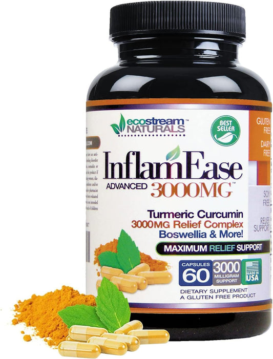60 Vegetarian Capsules ecostream Naturals InflamEase - Gluten-Free, Suitable for Day or Night Use