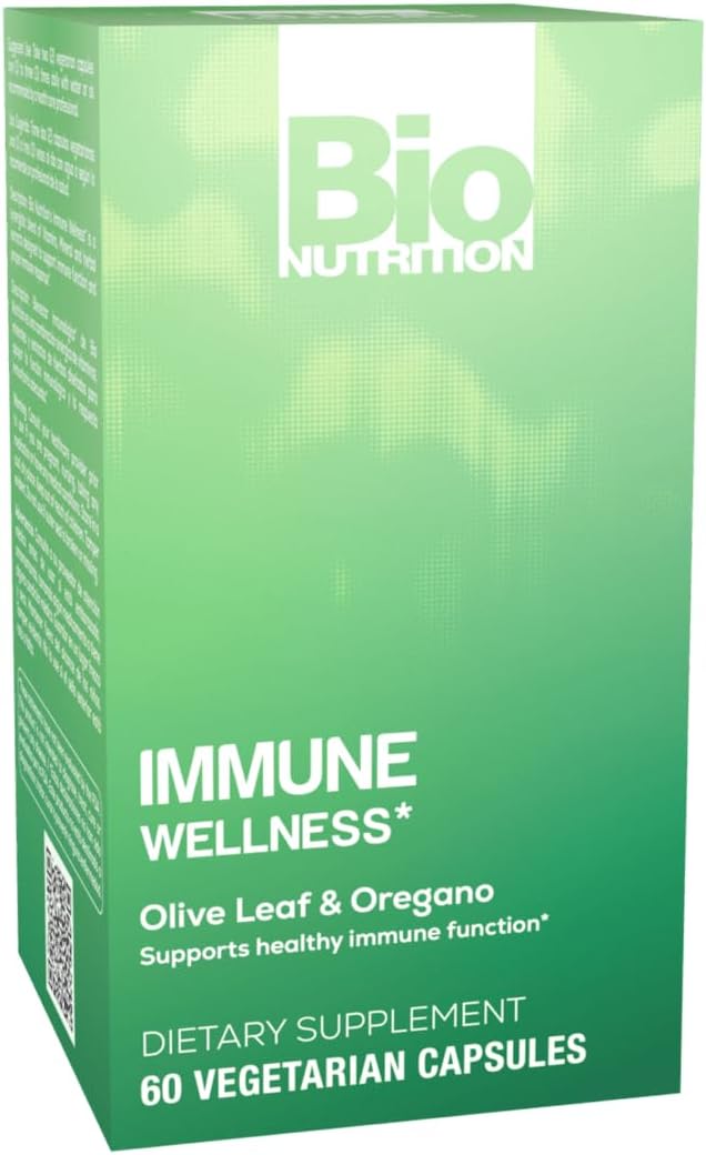 60 Vegetarian Capsules of Bio Nutrition Immune Wellness Supplement with Olive Leaf and Oregano - Minerals and Antioxidants for Optimal General Health and Immune Support