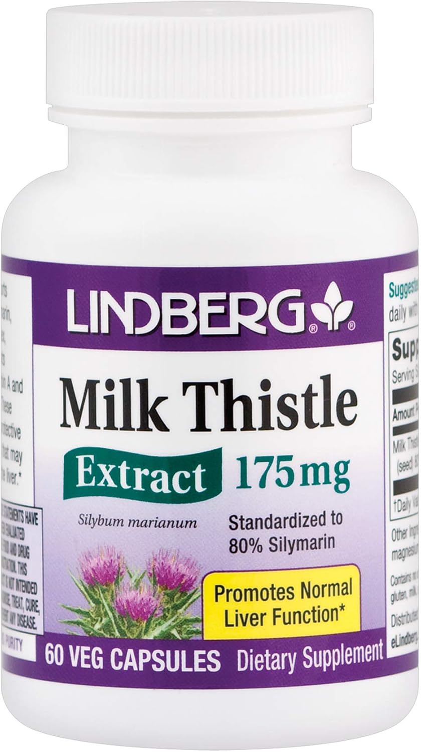 60 Vegetarian Capsules of Lindberg Milk Thistle Extract 175 Mg - High 80% Silymarin Concentration