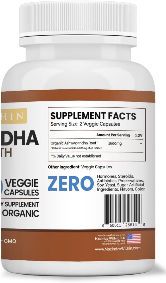 60 Vegetarian Capsules of Max Strength Ashwagandha Root for Immune Support and Balance