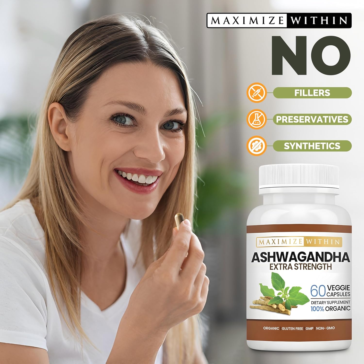 60 Vegetarian Capsules of Max Strength Ashwagandha Root for Immune Support and Balance