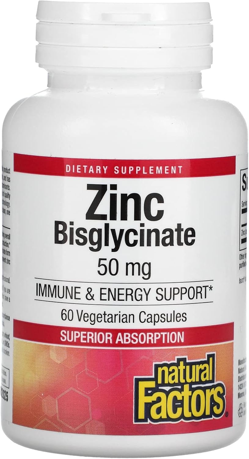 60 Vegetarian Capsules of Natural Factors Zinc Bisglycinate 50 mg
