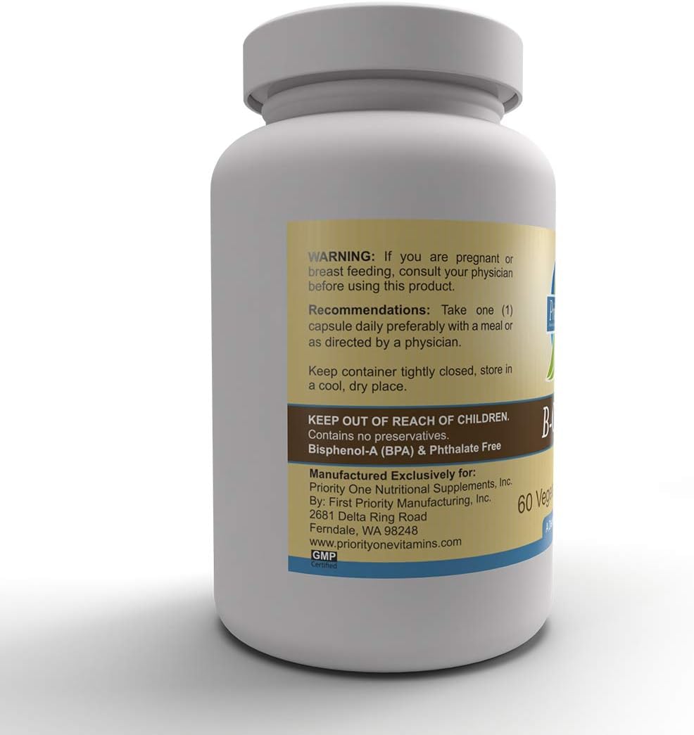 60 Vegetarian Capsules of Priority One Vitamins B Complex Formula for Essential Nutrient Support