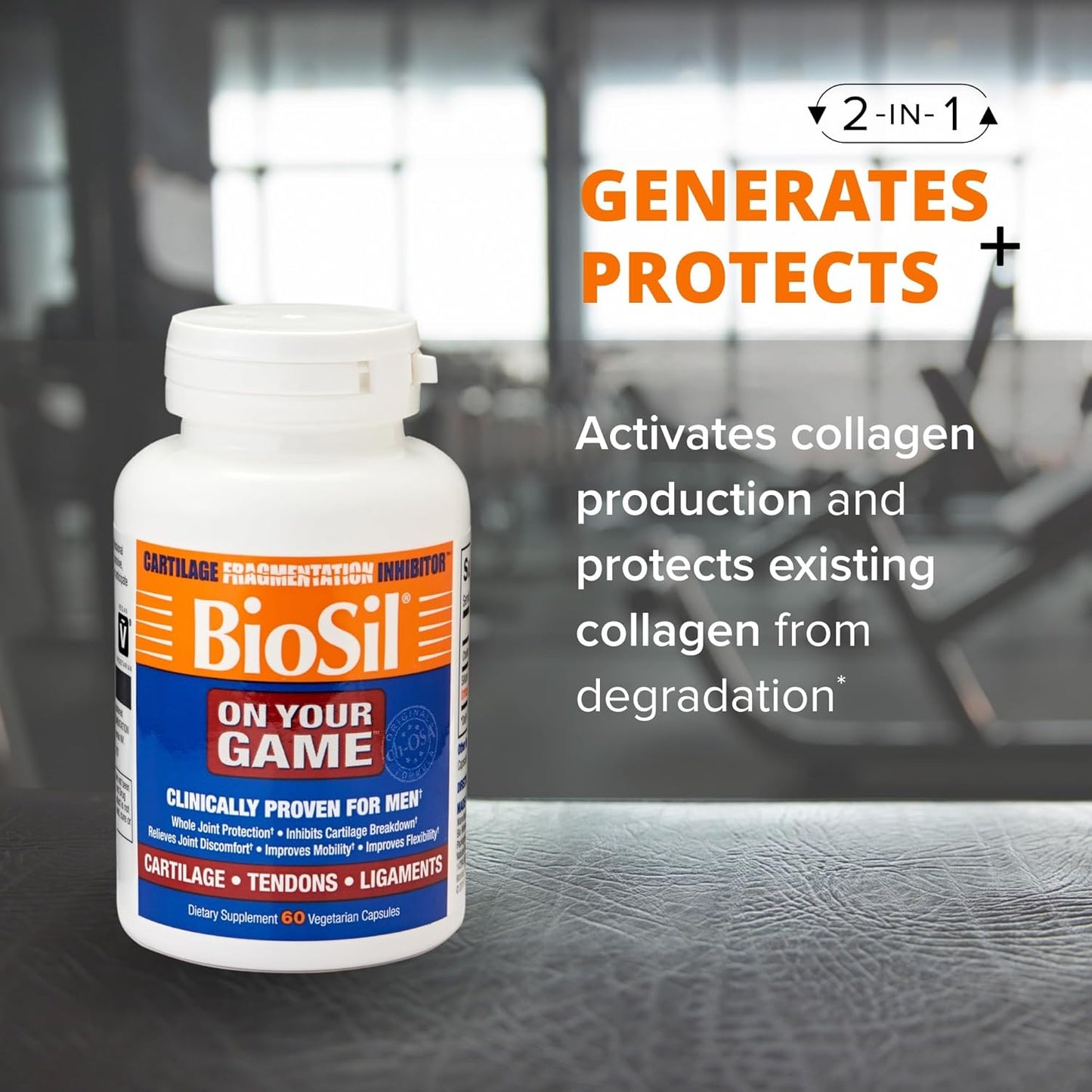 60 Veggie Capsules of Biosil with Patented ch-OSA Complex for Joint Pain Relief & Flexibility - Increase Collagen Production - GMO Free - 30 Days