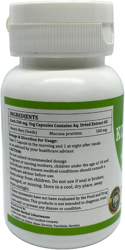 60 x 500 mg Mucuna Pruriens Capsules by Morsan Healthcare - Natural Herbal Supplement