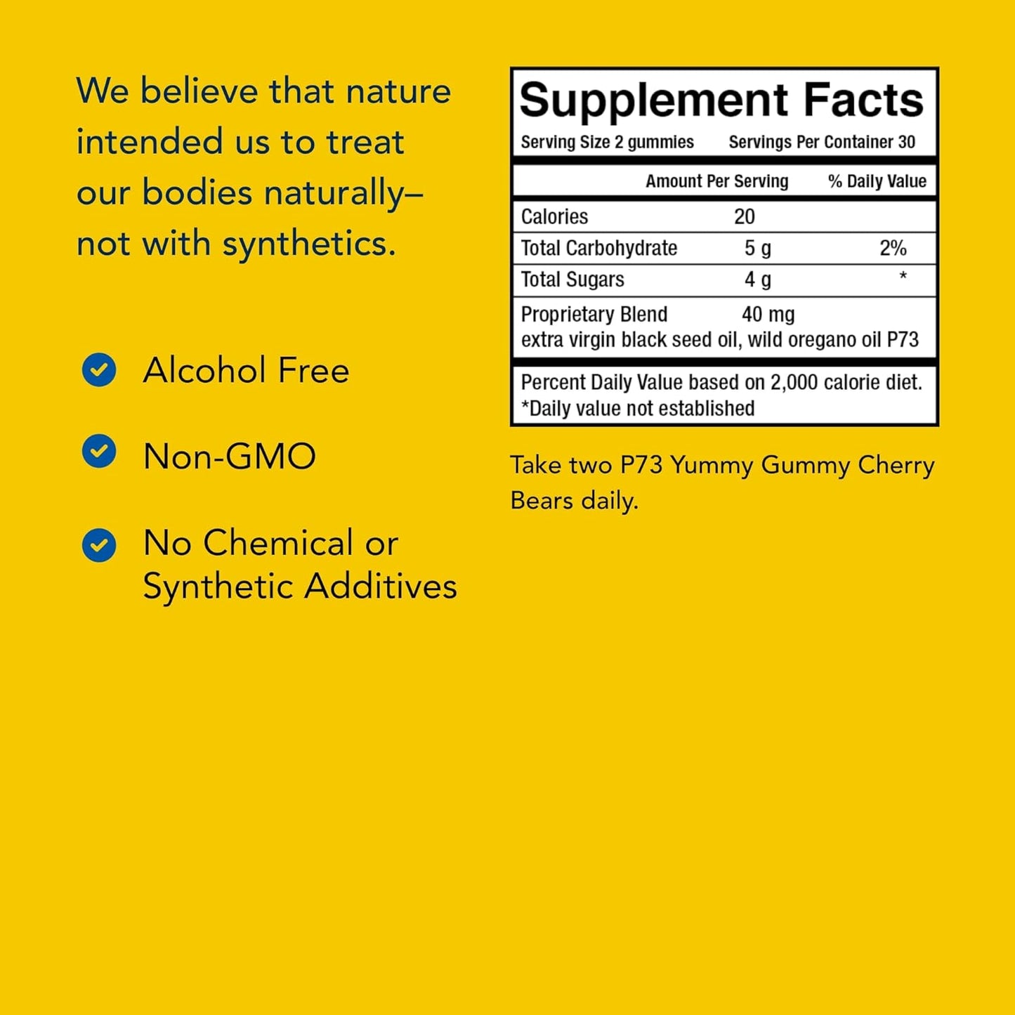 60 Yummy Cherry Gummy Bears for Kids - Daily Immune Support with P73 Oreganol & Black Seed Oil - Non-GMO - 30 Servings
