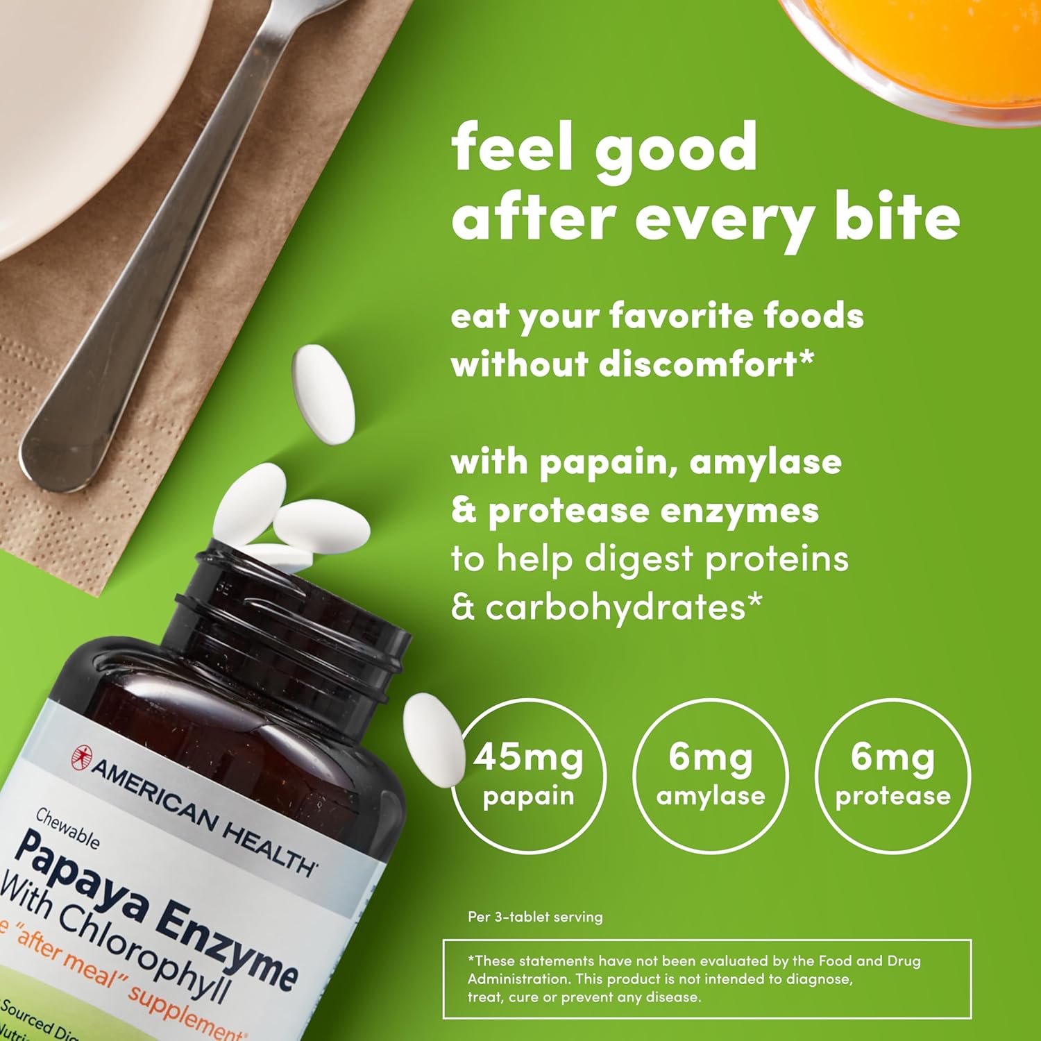 600 Count American Health Papaya Enzyme with Chlorophyll Chewable Tablets - Supports Digestion (200 Servings)