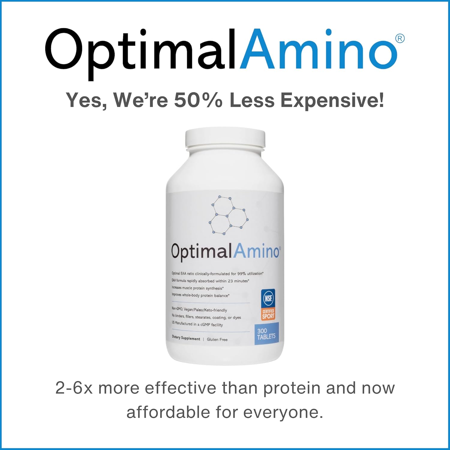 600 Count OptimalAmino Tablets Fitness Bundle | Essential Amino Acid (EAA) Supplement for Muscle Recovery | BCAA Protein for Pre/Post Workout | NSF Certified for Sport®