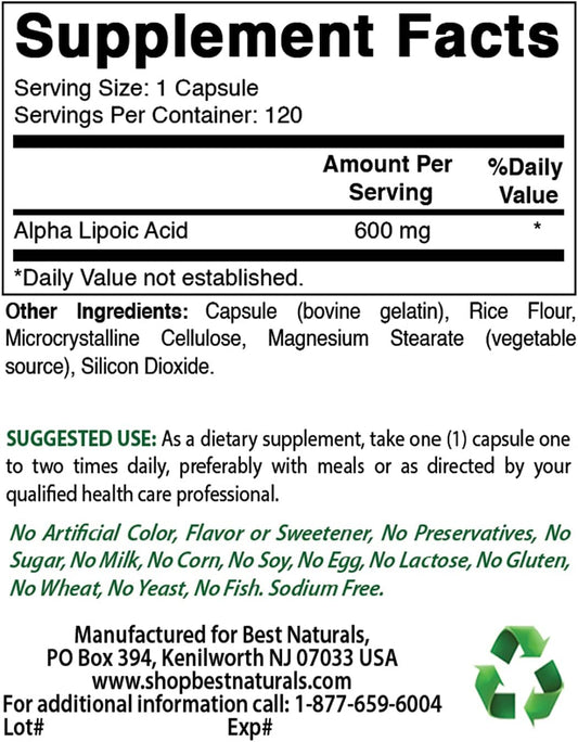 600 mg Alpha Lipoic Acid & NAC N-Acetyl-Cysteine - High Quality Antioxidant Supplement